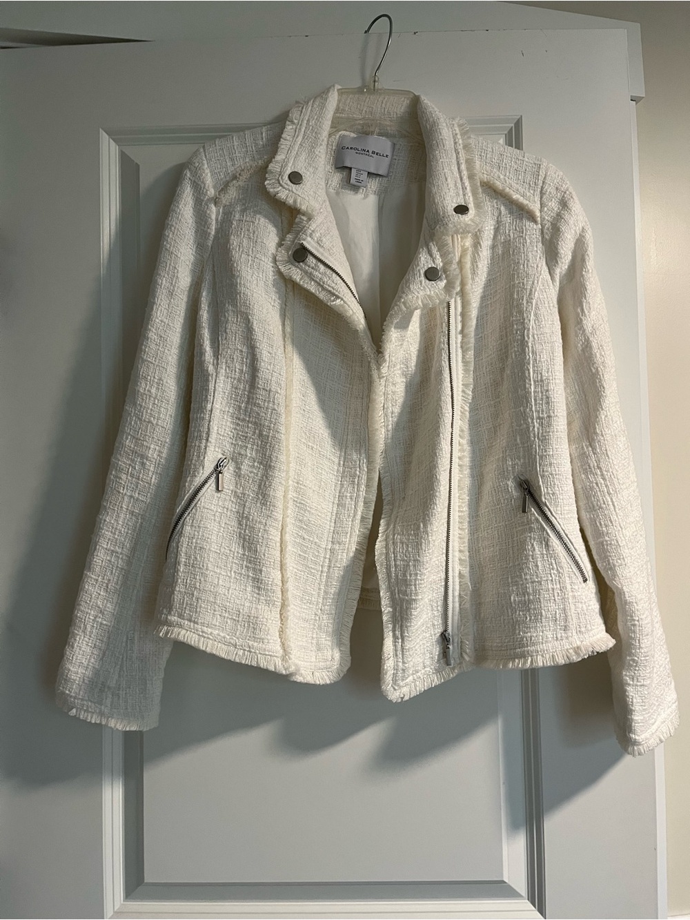 Carolina Belle Off-White Bouclé Moto Blazer